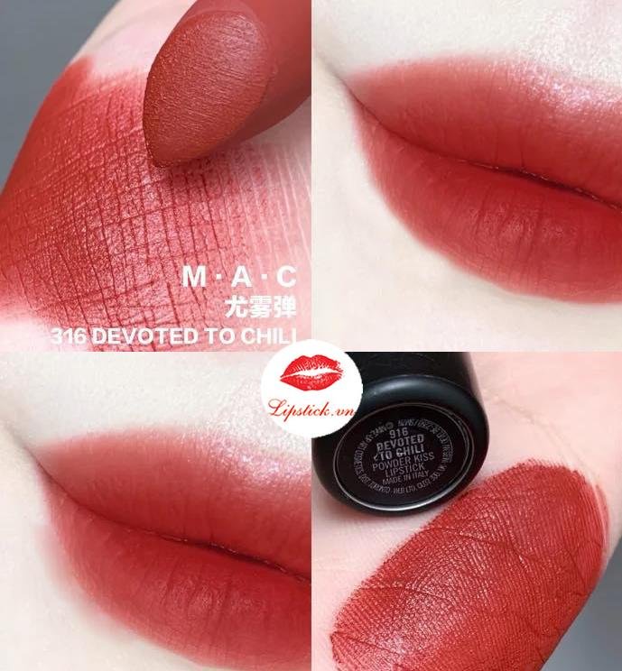 MAC Powder Kiss 316 Devoted To Chili sở hữu sắc đỏ vạn người mê